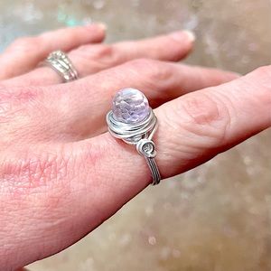 Sparkly Glam Wire Wrapped Amethyst Ring, Sz 6